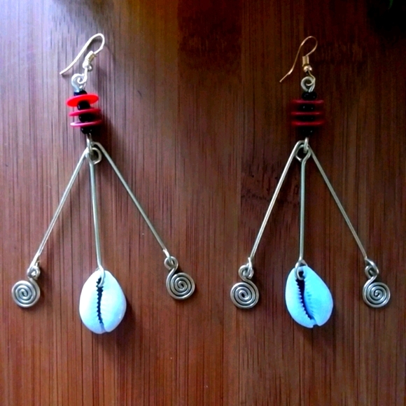 1PR Beautiful African Red Disk Earrings Set - Picture 4 of 4